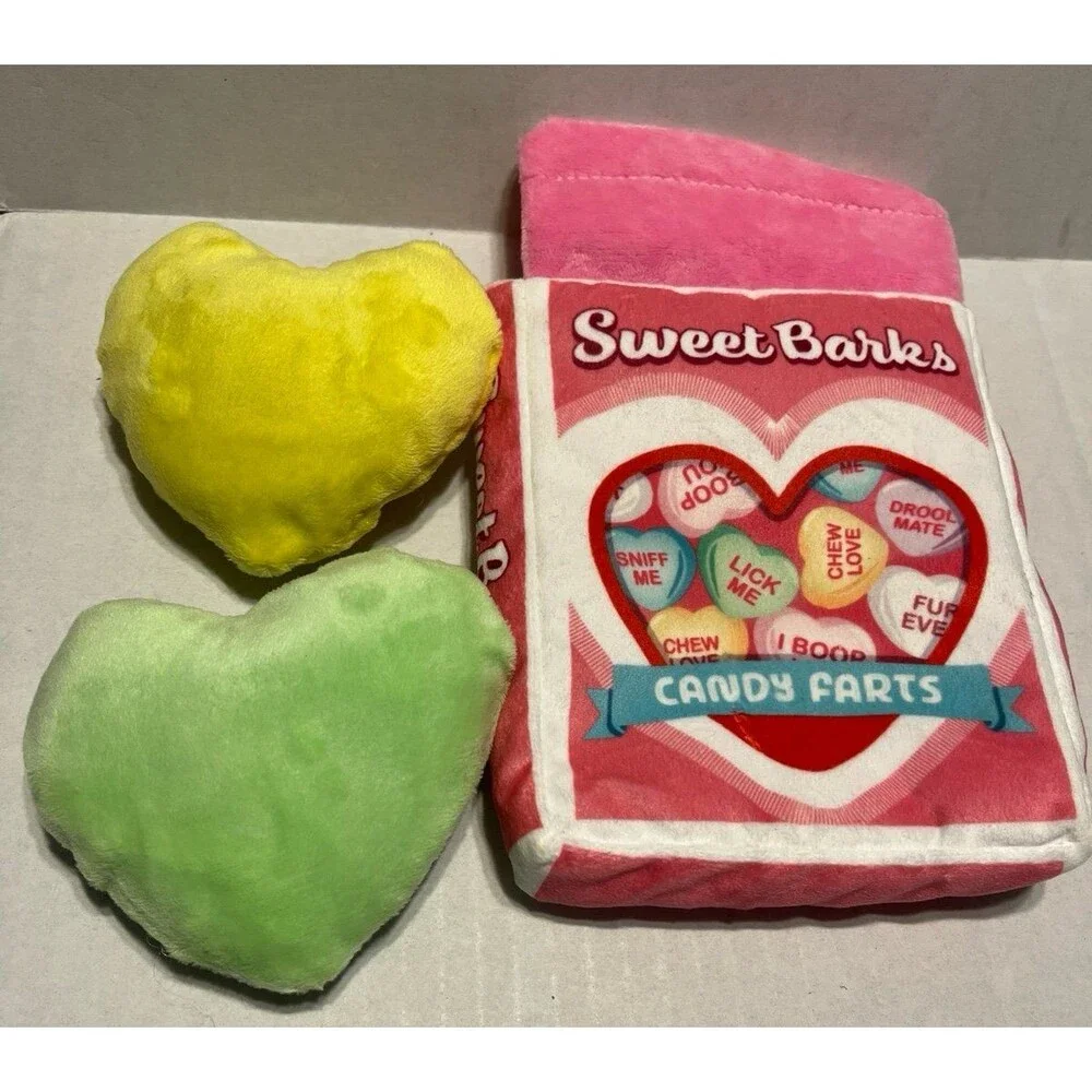Barkbox Sweet Barks Candy Farts Dog Plush Toy BARK Squeaker Crinkle Dog Toy